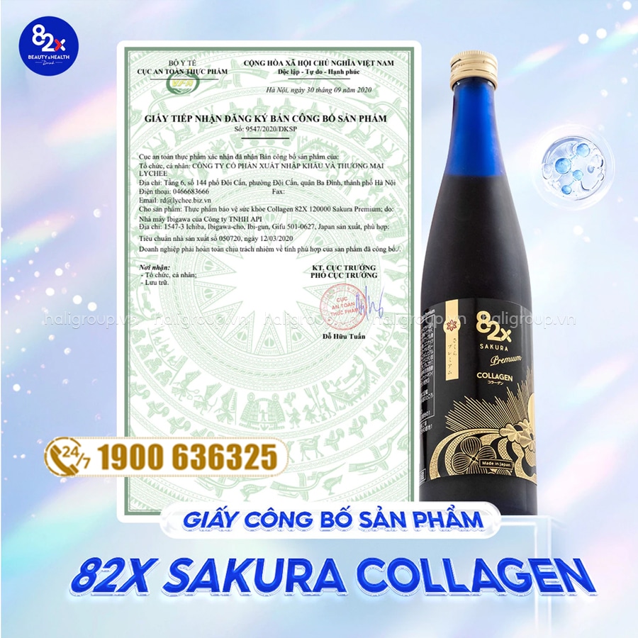 giấy tiếp nhận đăng ký công bố nước uống 82x Sakura Collagen Premium mẫu mới
