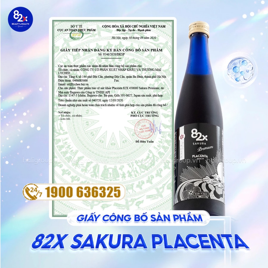 giấy tiếp nhận công bố Nước Uống 82X Sakura Placenta Premium Nhật Bản mẫu mới