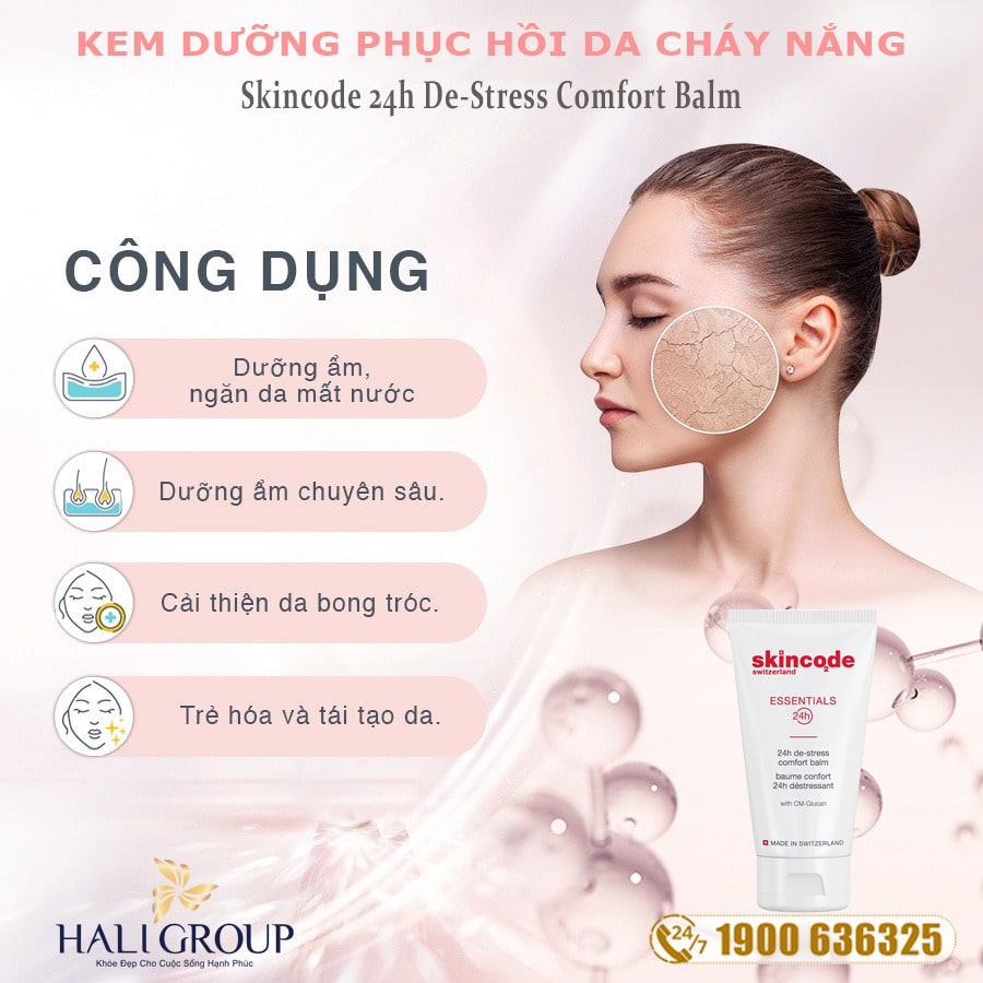 Công Dụng Kem Dưỡng Phục Hồi Da Cháy Nắng Skincode 24h De-Stress Comfort Balm