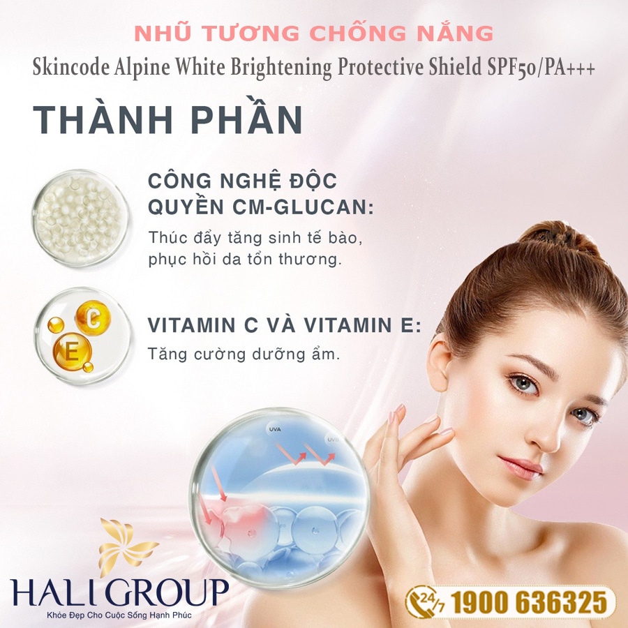 Thành Phần Nhũ Tương Chống Nắng Skincode Alpine White Brightening Protective Shield SPF50/PA+++