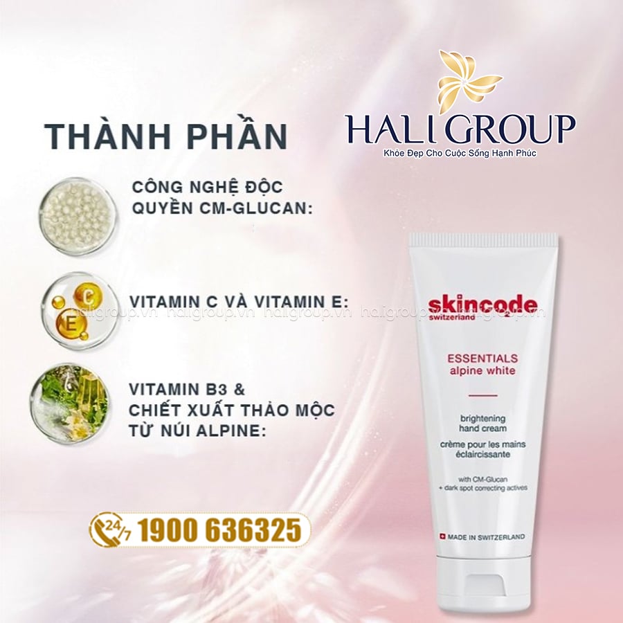 thành phần Kem Dưỡng Sáng Da Tay Skincode Essentials Alpine White Brightening Hand Cream