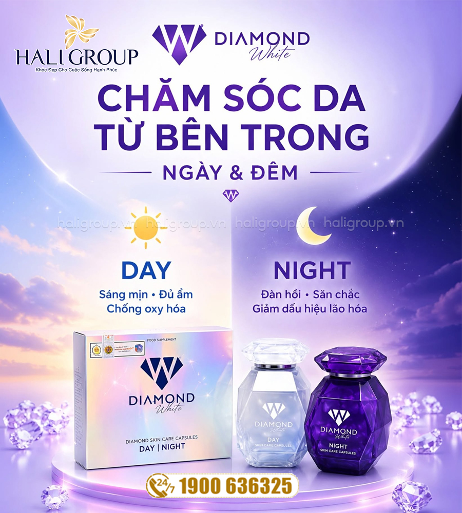 công dụng viên uống dưỡng da diamond white day & night mẫu mới