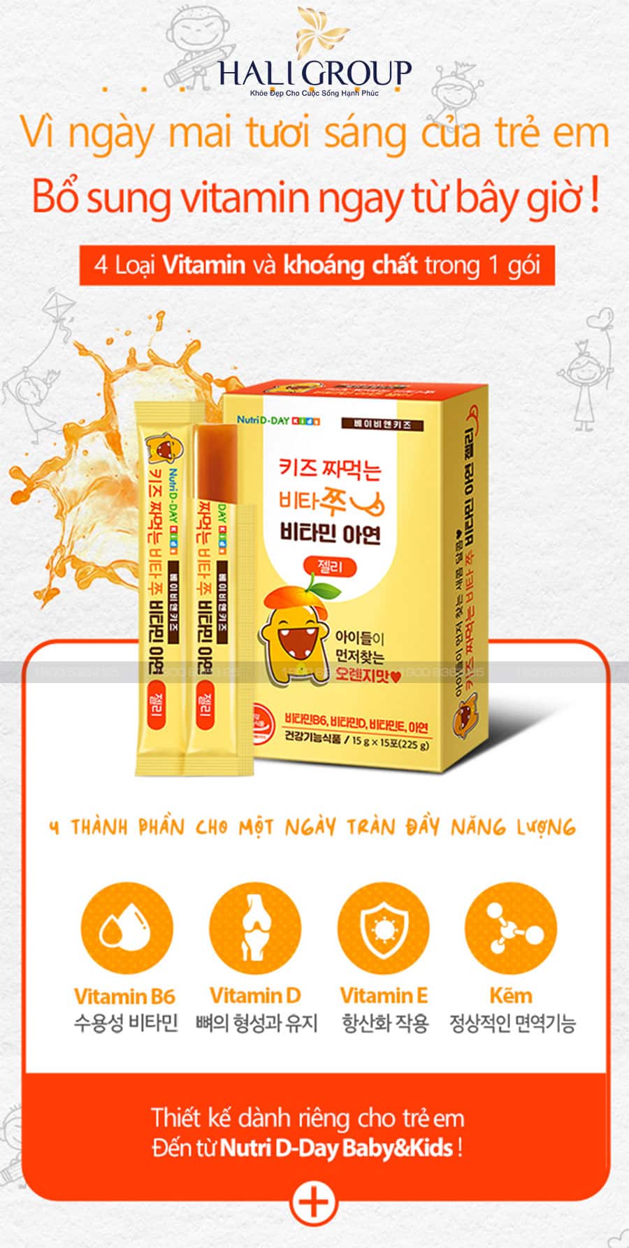 thành phần của Kem Kẽm Dạng Thạch Nutri D-Day Kids Squeezable Vita Tzu Vitamin Zinc Jelly