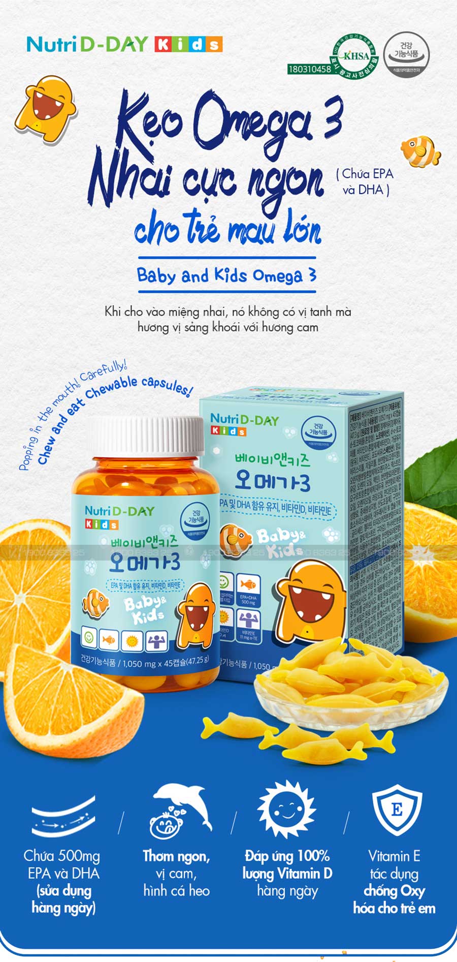 Kẹo Cá Bổ Não Baby & Kids Omega 3 Nutri D-DAY Hàn Quốc