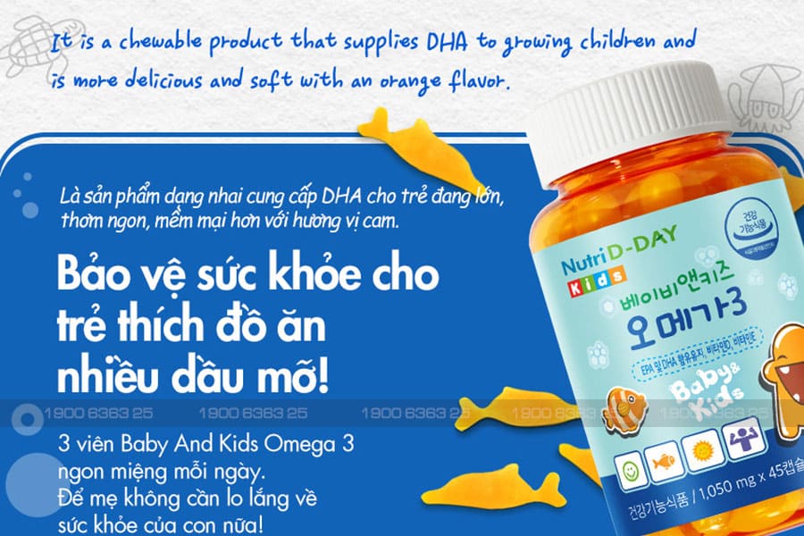 cách sử dụng Kẹo Cá Bổ Não Baby & Kids Omega 3 Nutri D-DAY Hàn Quốc