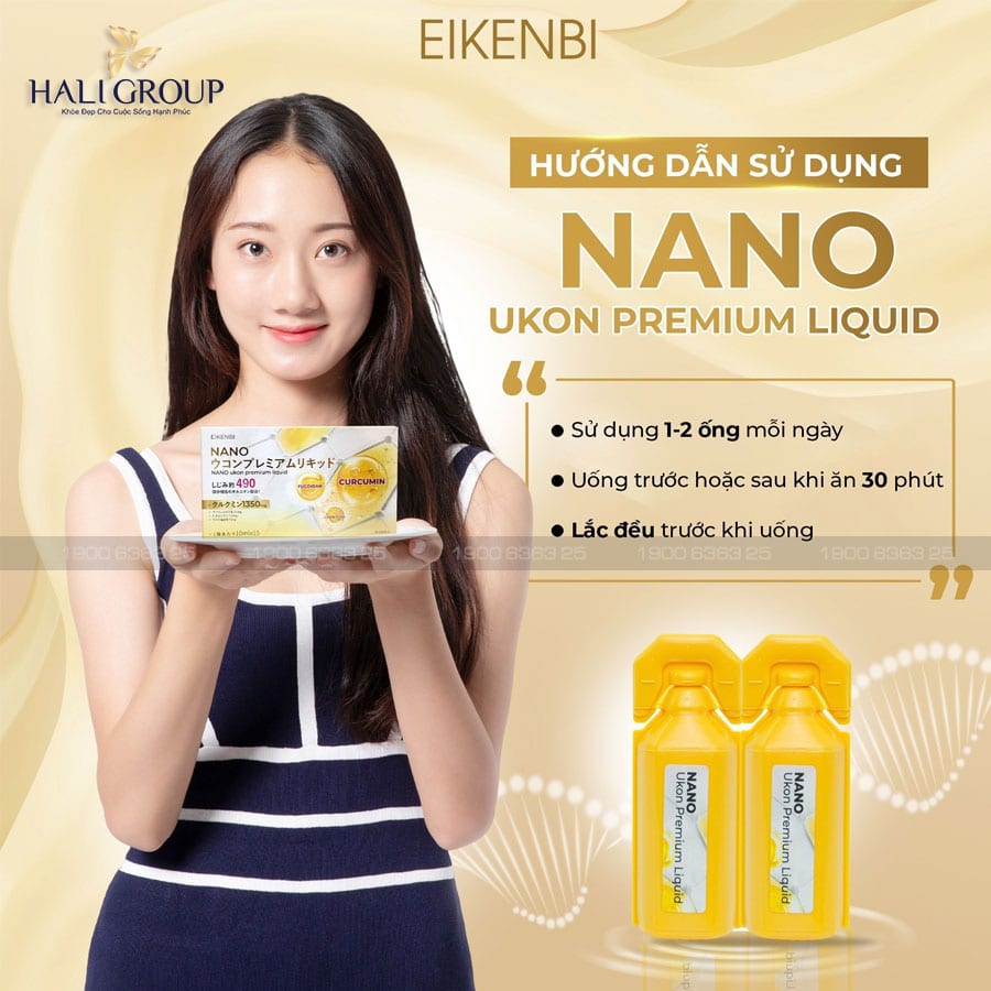 hướng dẫn sử dụng Nước Nghệ Nano Ukon Premium Liquid Eikenbi Nhật Bản