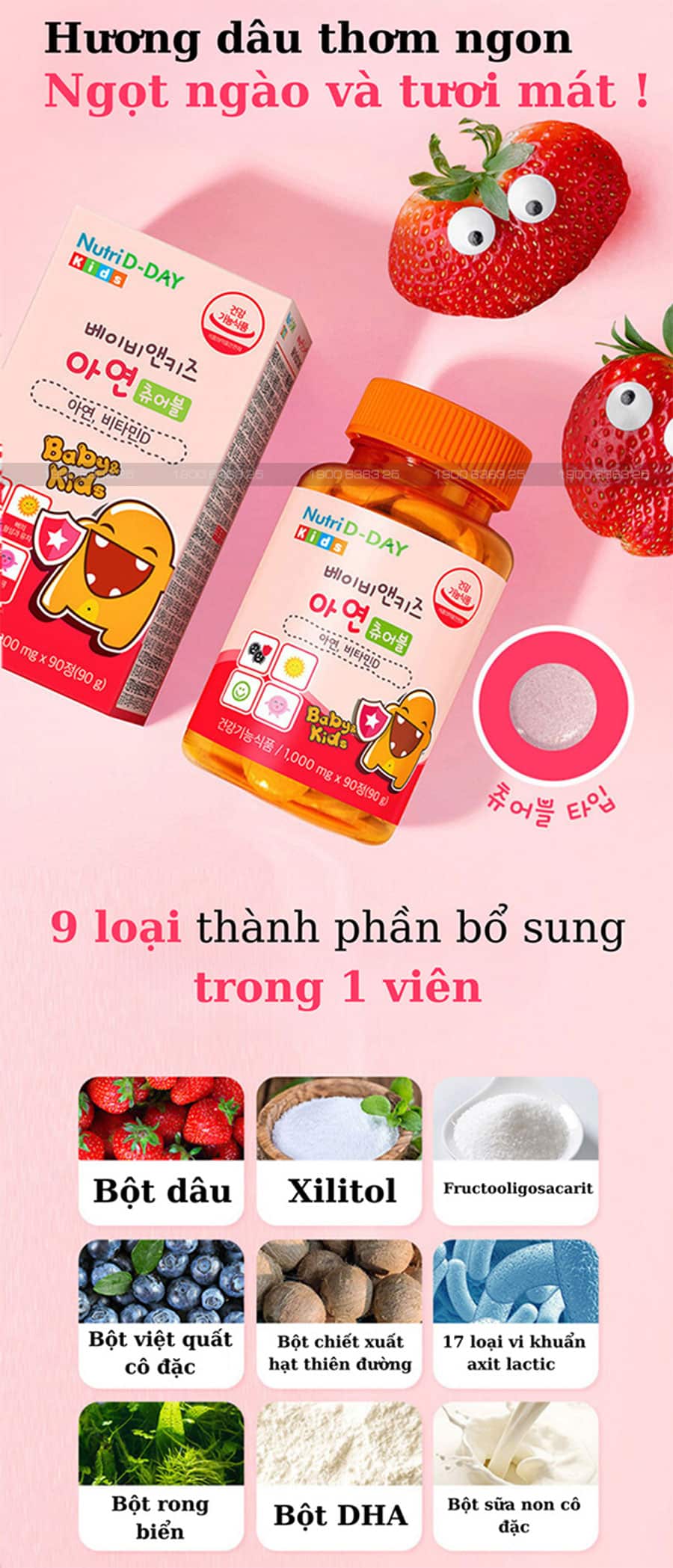 Thành phần của Kẹo Bổ Sung Kẽm Cho Bé Nutri D-Day Baby & Kids Zinc