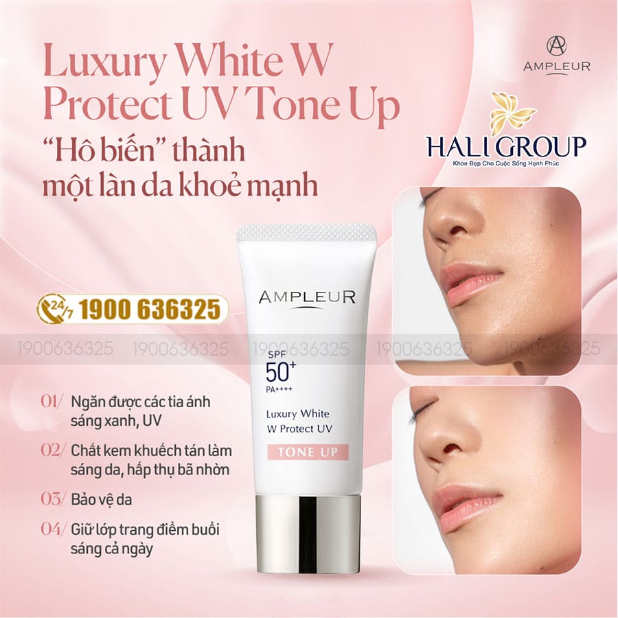 Kem Chống Nắng Nâng Tone Ampleur Luxury White W Protect UV Tone Up