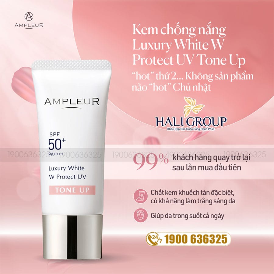 Review Kem Chống Nắng Nâng Tone Ampleur Luxury White W Protect UV Tone Up