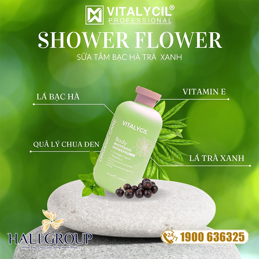 thành phần sữa tắm dưỡng trắng da hoa cỏ vitalycil flower