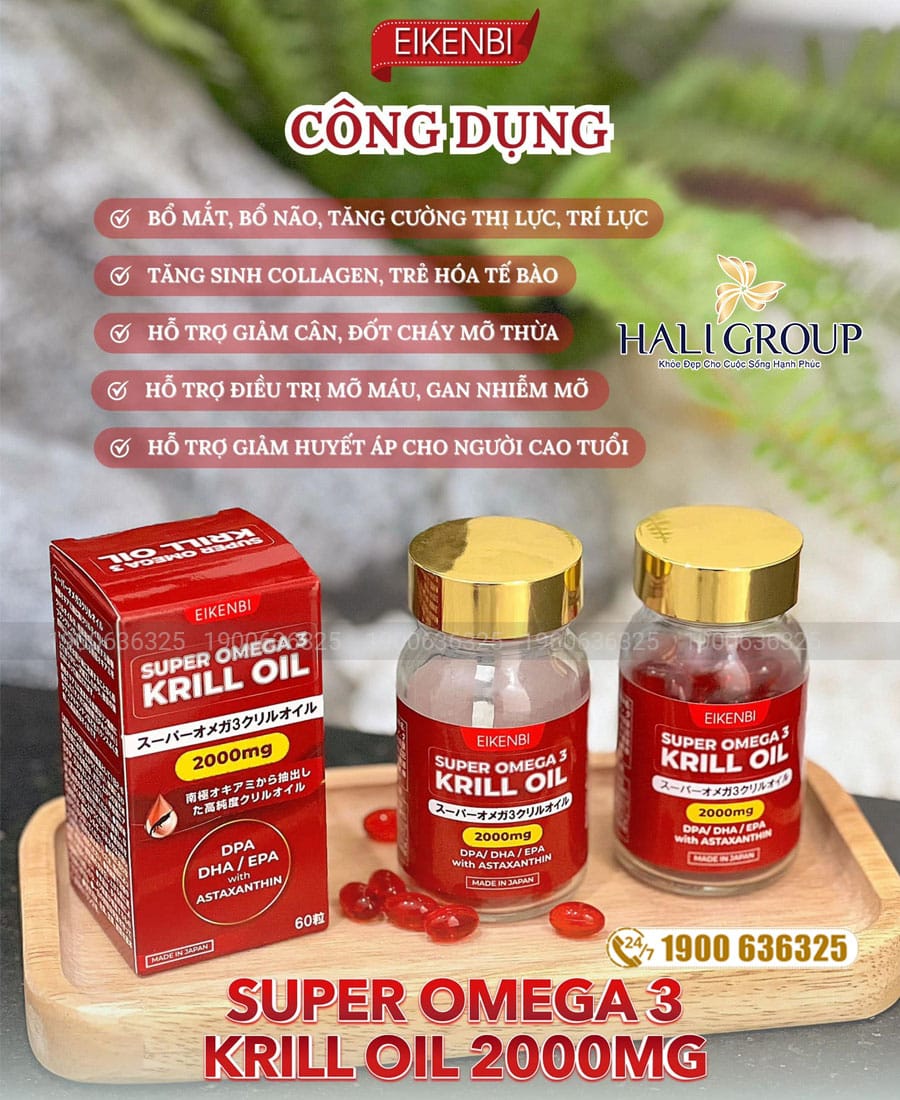 công dụng Viên Uống Dầu Nhuyễn Thể Super Omega 3 Krill Oil 2000mg Eikenbi