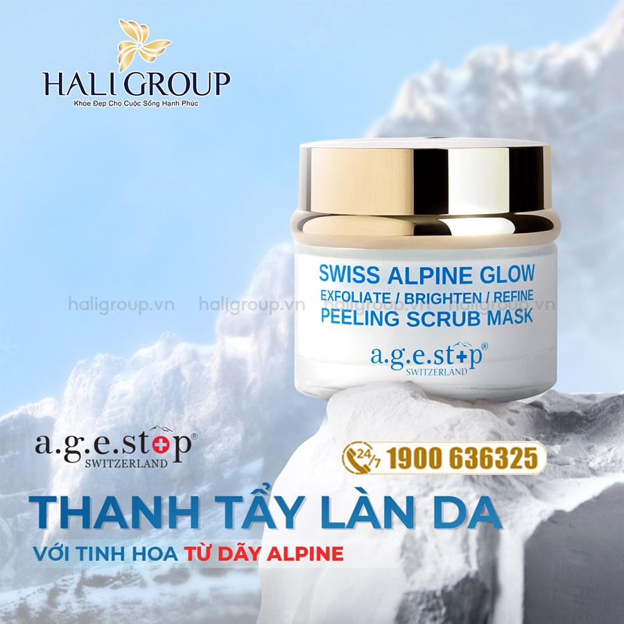 công dụng Mặt Nạ Hạt Khoáng Agestop Swiss Alpine Glow Peeling Scrub Mask – Tẩy Tế Bào Chết, Làm Sáng Và Thanh Lọc Da