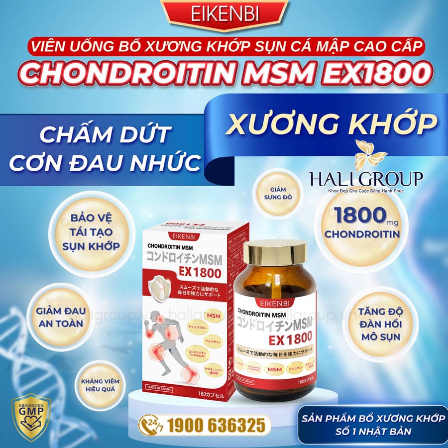 công dụng Viên Uống Bổ Xương Khớp Sụn Cá Mập Cao Cấp Chondroitin MSM EX 1800 Eikenbi