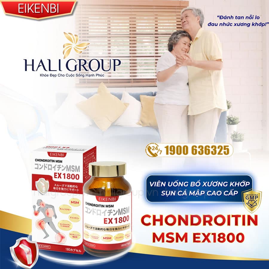 Viên Uống Chondroitin MSM EX 1800 Eikenbi Nhật Bản hỗ trợ bổ xương khớp