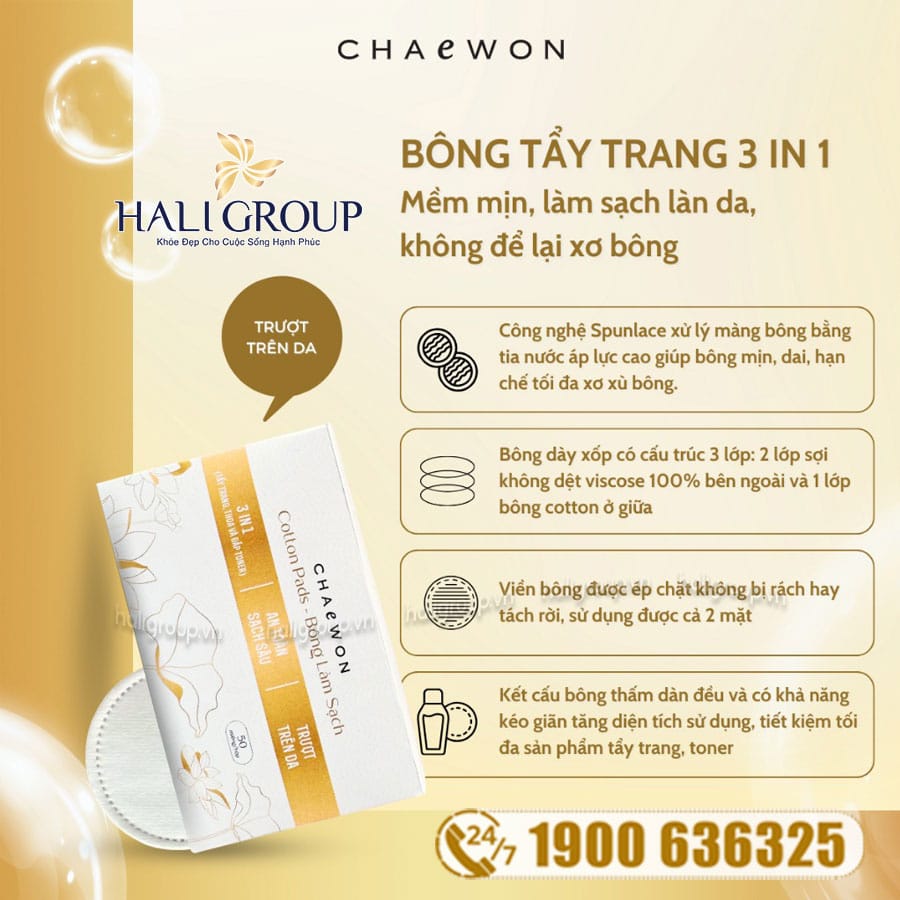 Bông Tẩy Trang CHAEWON 3 Lớp Cao Cấp