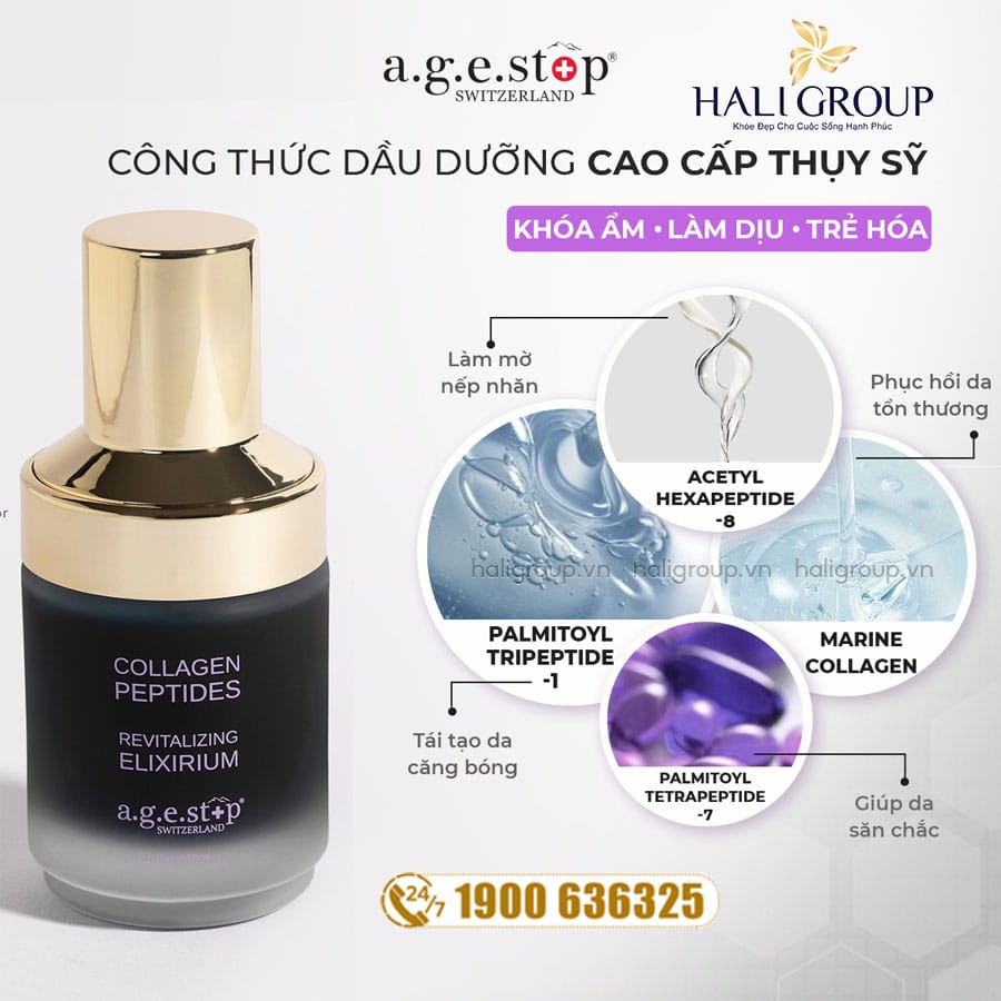 thành phần Dầu Dưỡng Cấp Ẩm Agestop Collagen Peptide Elixirium