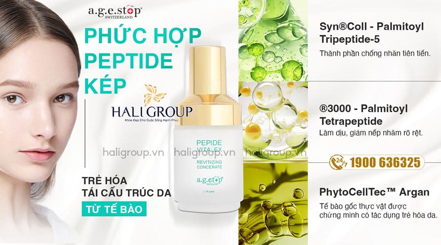 thành phần gel peptide làm dịu và sáng da agestop