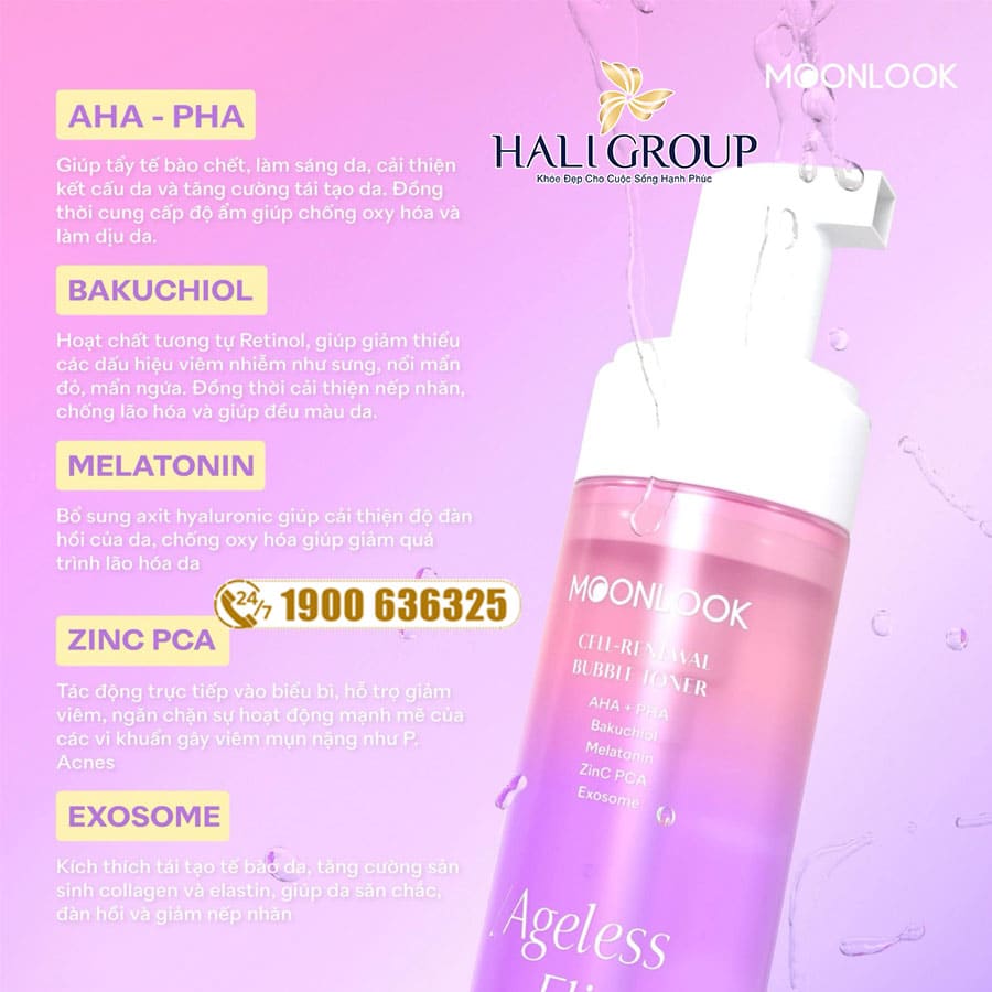 thành phần Toner Ageless Elixir MoonLook Cell-Renewal Bubble Toner