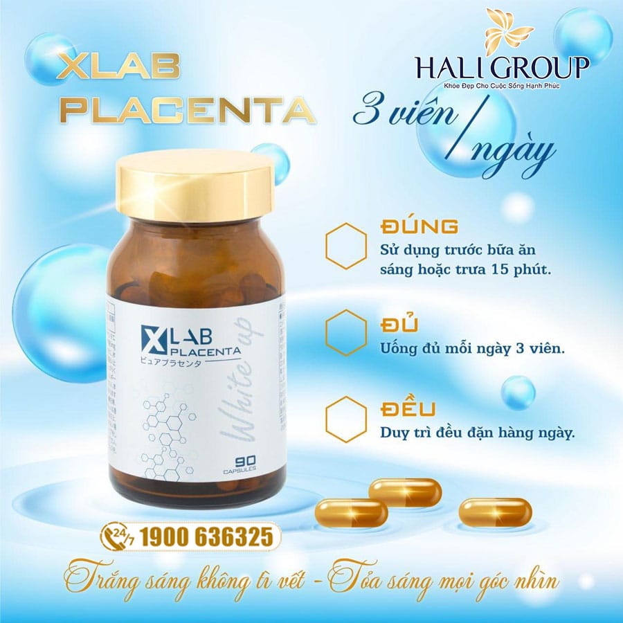 cách dùng viên uống trắng da tế bào gốc xlab placenta nhật bản