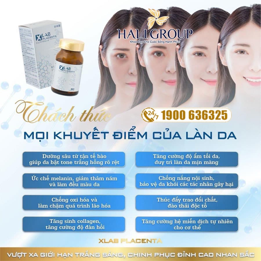 công dụng viên uống trắng da tế bào gốc xlab placenta nhật bản