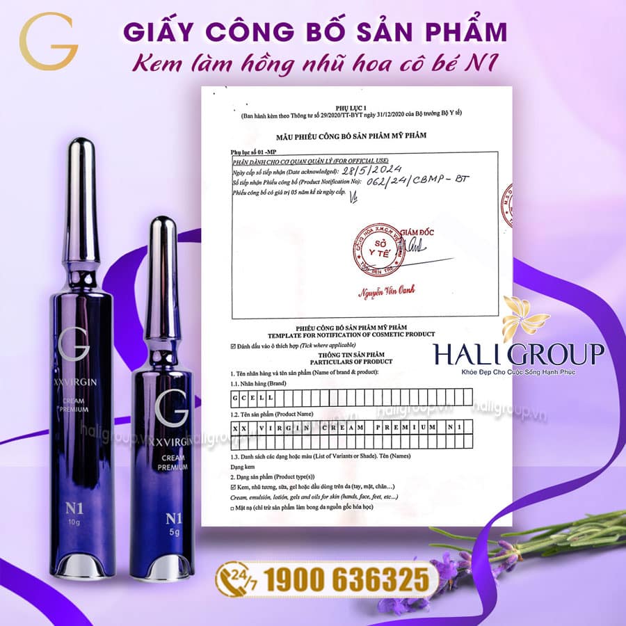 Giấy công bố sp Kem Hồng Nhũ Hoa Cao Cấp GCELL XX VIRGIN N1