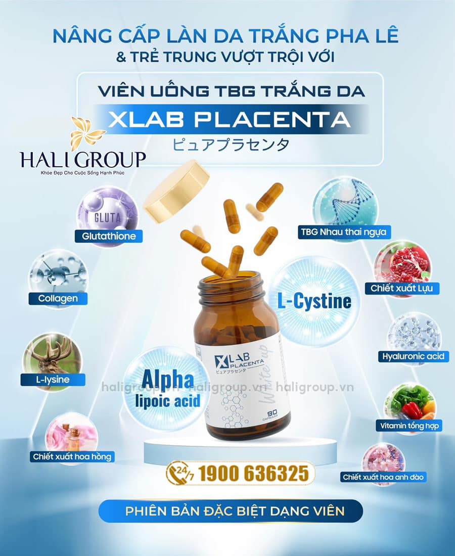 thành phần viên uống trắng da tế bào gốc xlab placenta nhật bản