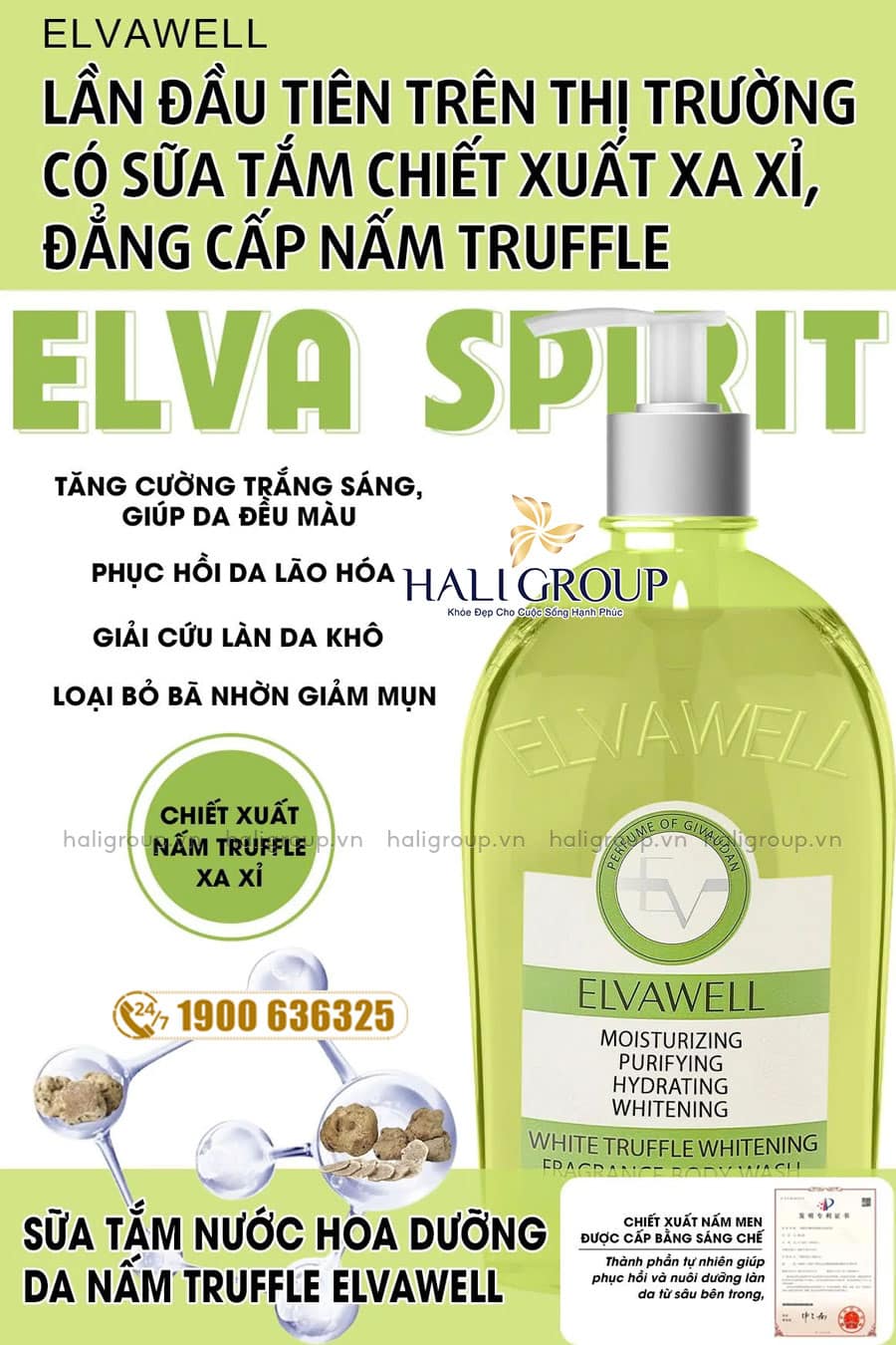 công dụng sữa tắm nấm truffle trắng da elvawell elva spirit