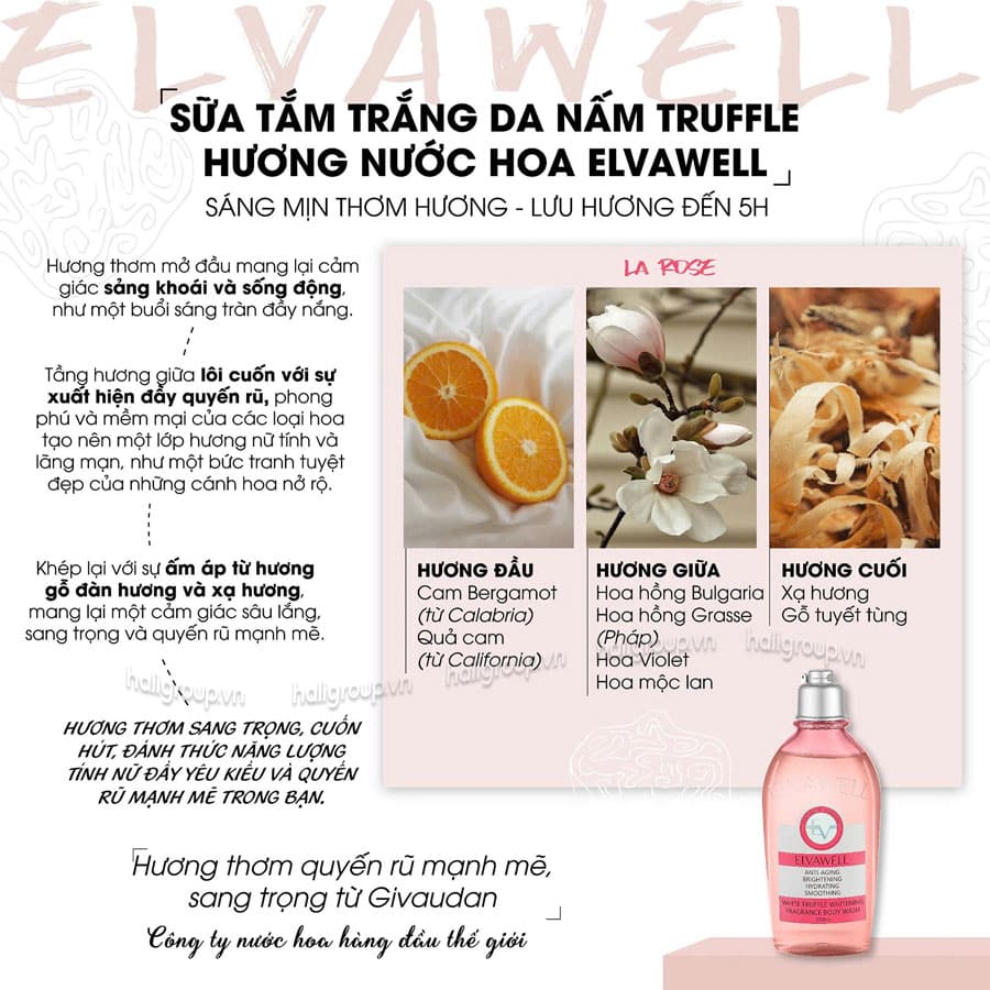 Sữa Tắm Dưỡng Ẩm White Truffle Amino Acid Elvawell - La Rose