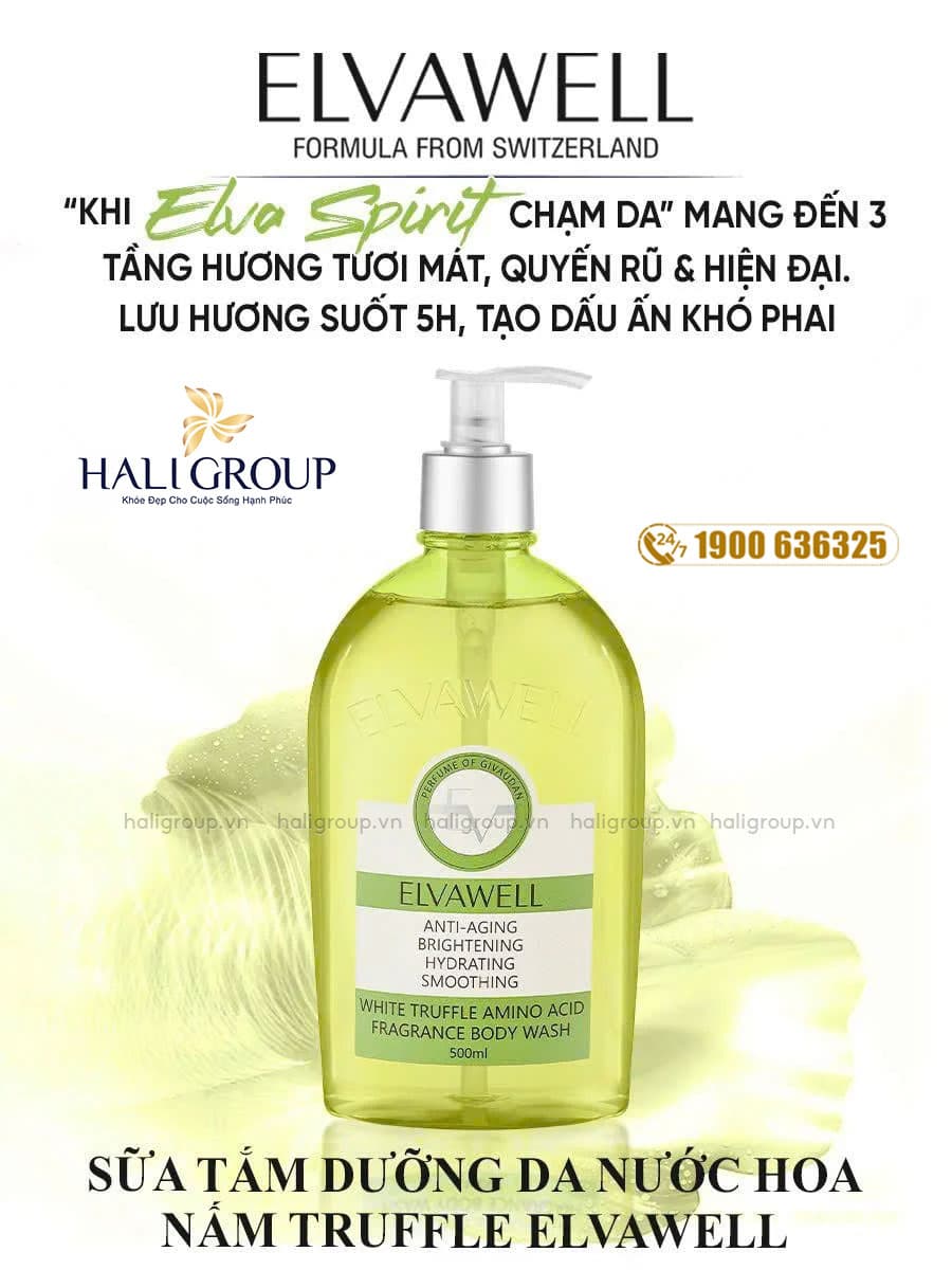 sữa tắm dưỡng da nấm truffle trắng da elvawell white truffle whitening elvawell elva spirit