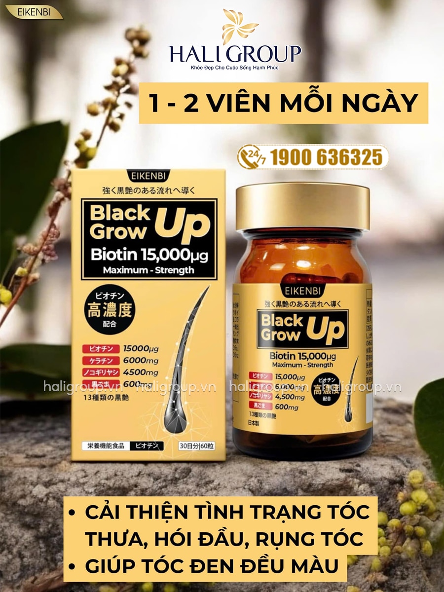 cách dùng viên uống mọc tóc eikenbi black grow up maximum biotin 15000μg