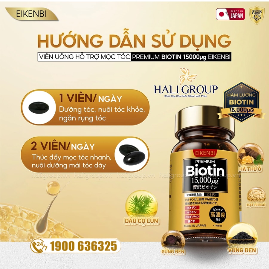 cách dùng viên uống mọc tóc eikenbi premium biotin 15000μg mẫu mới