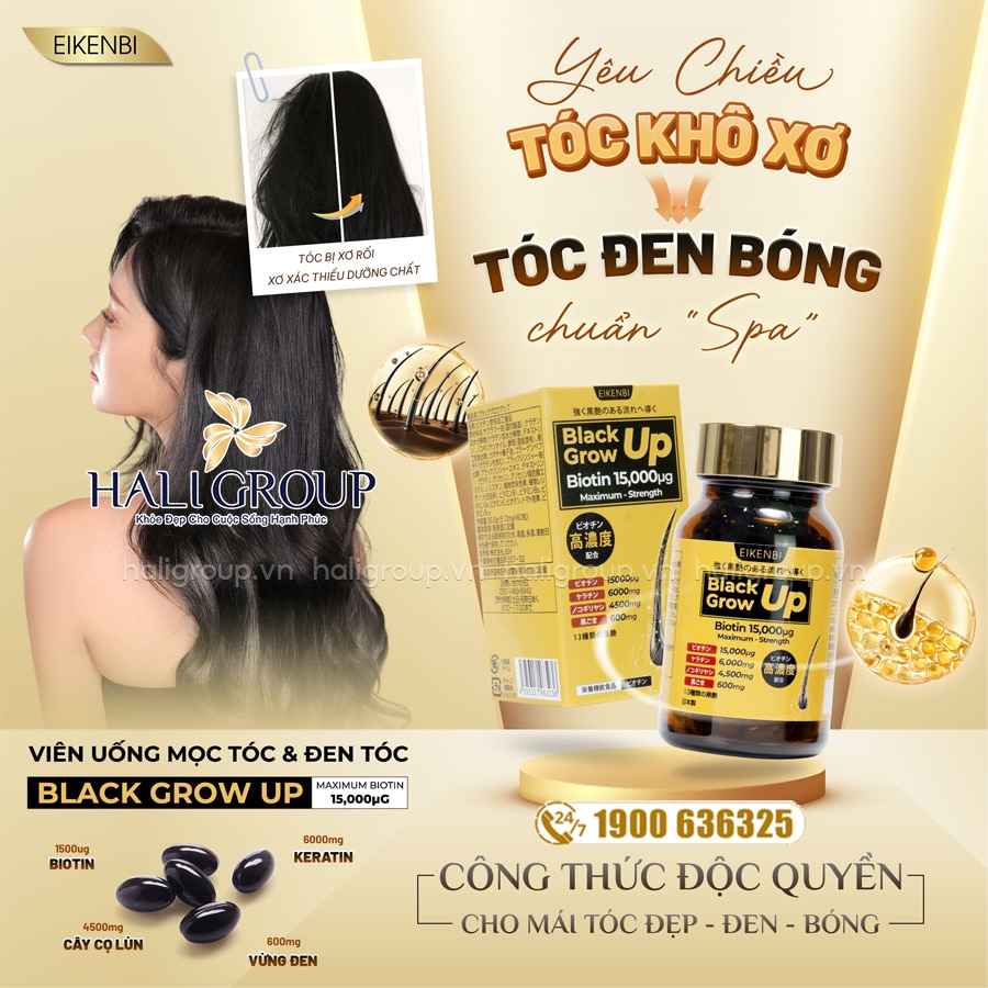 viên uống mọc tóc Eikenbi Black Grow Up Maximum Biotin 15000μg Nhật Bản