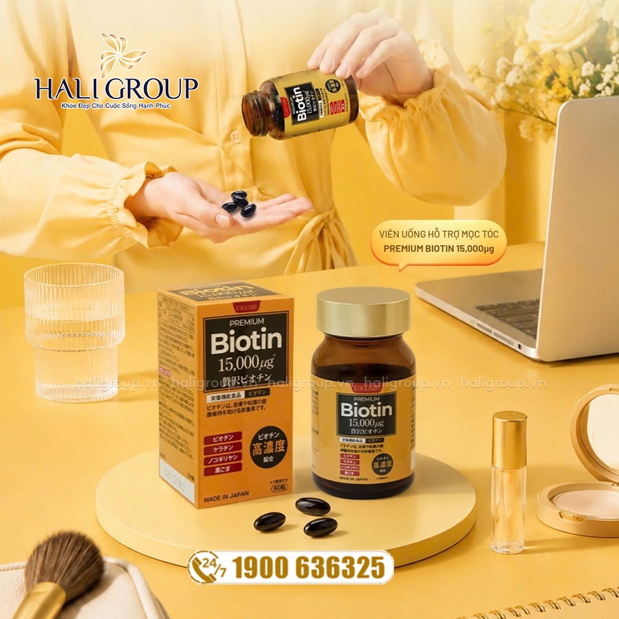 viên mọc tóc eikenbi premium biotin 15000μg mẫu mới