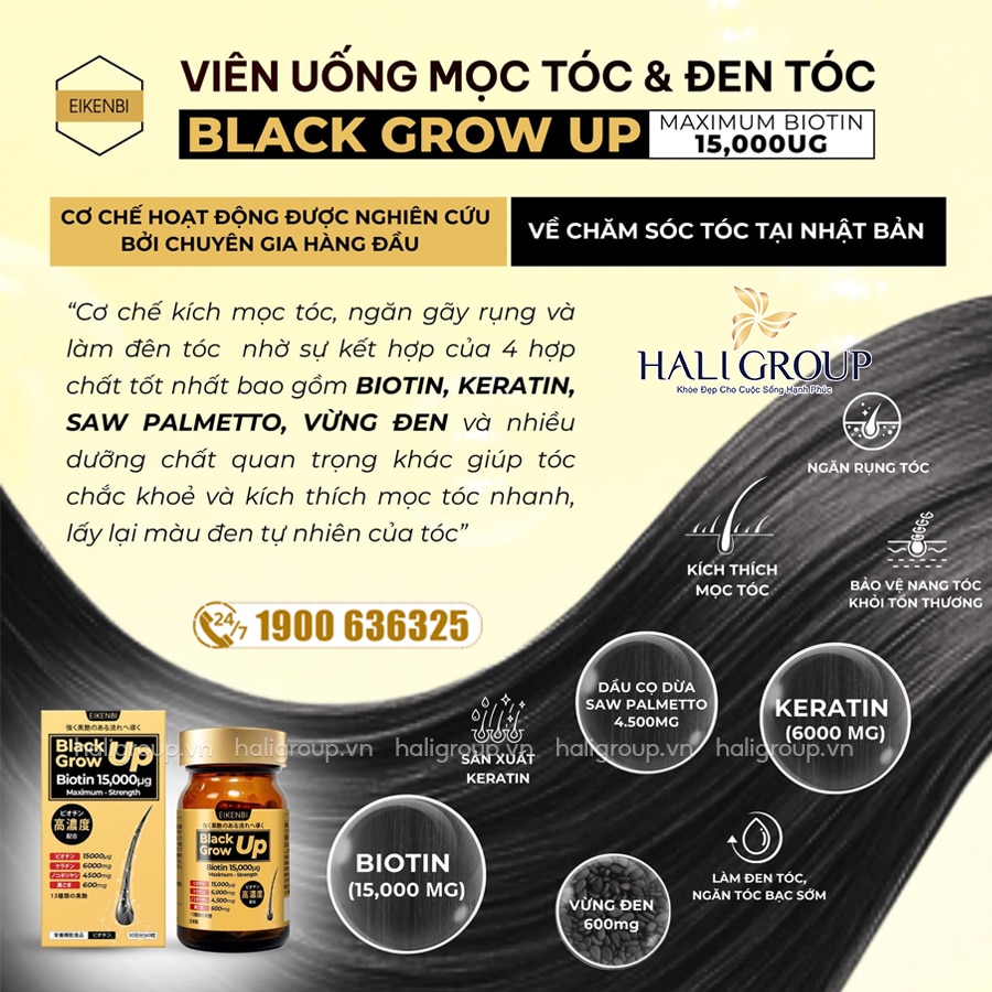 review viên uống mọc tóc eikenbi black grow up maximum biotin 15000μg