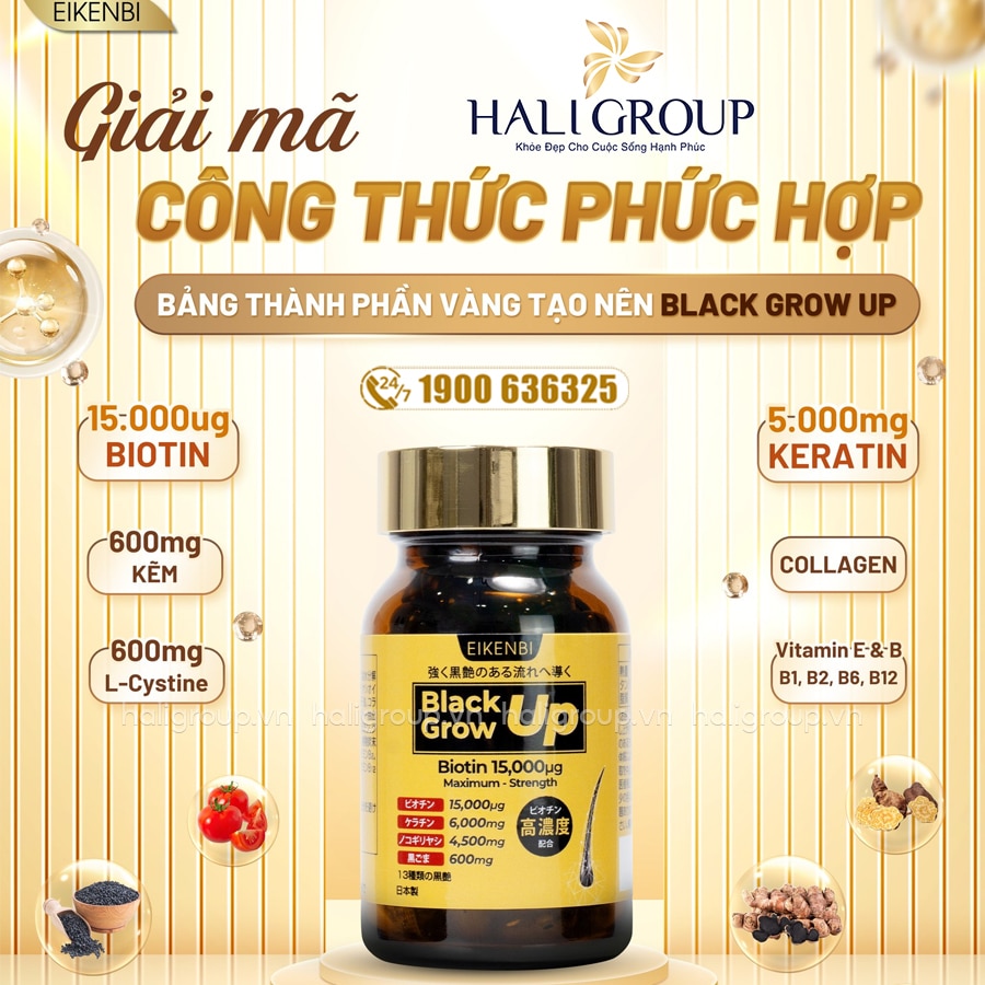 thành phần viên uống mọc tóc Eikenbi Black Grow Up Maximum Biotin 15000μg Nhật Bản