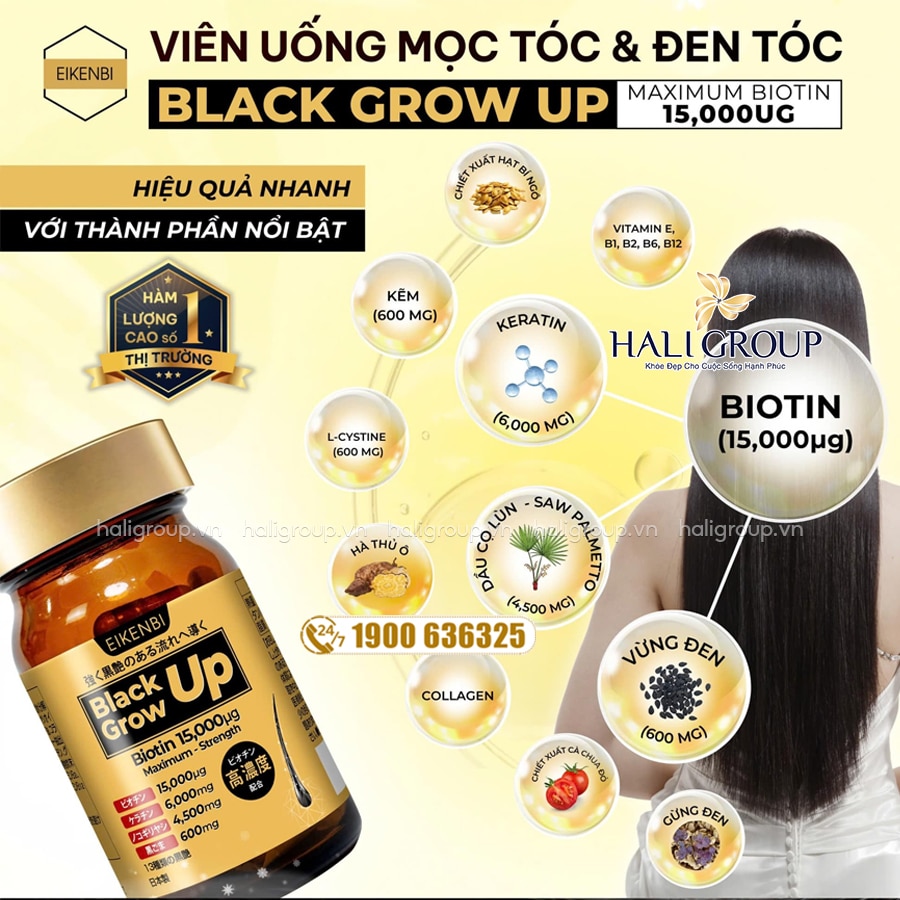 thành phần viên uống mọc tóc eikenbi black grow up maximum biotin 15000μg