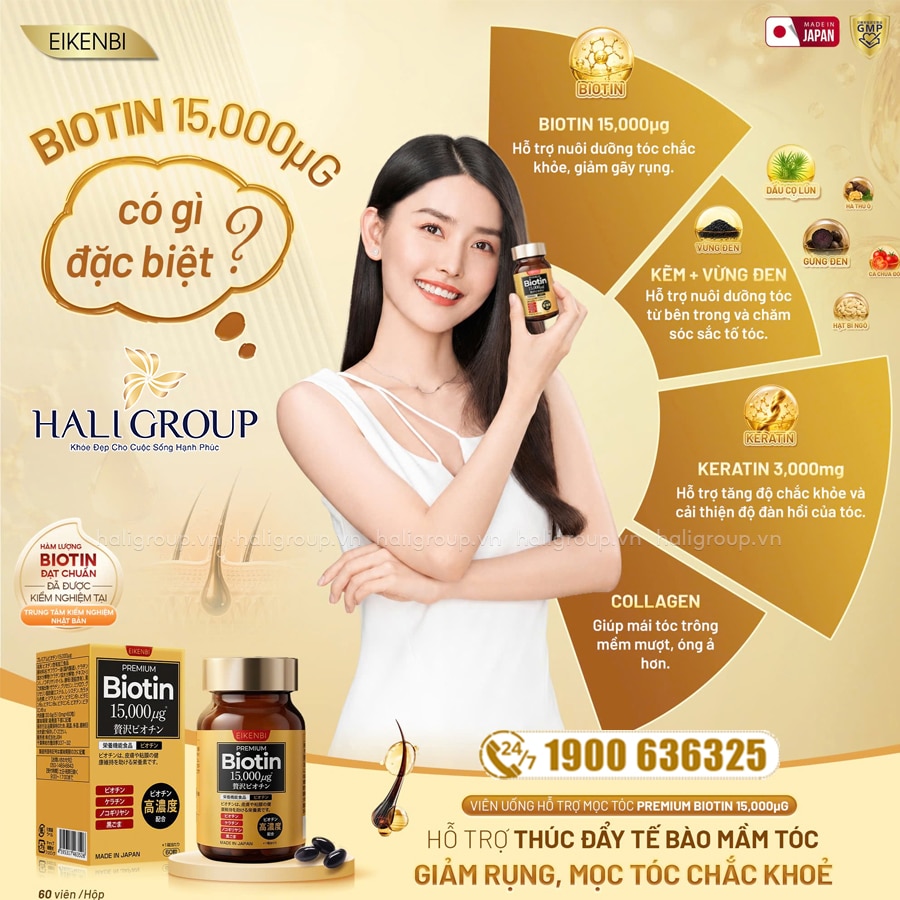 thành phần viên uống mọc tóc eikenbi premium biotin 15000μg mẫu mới