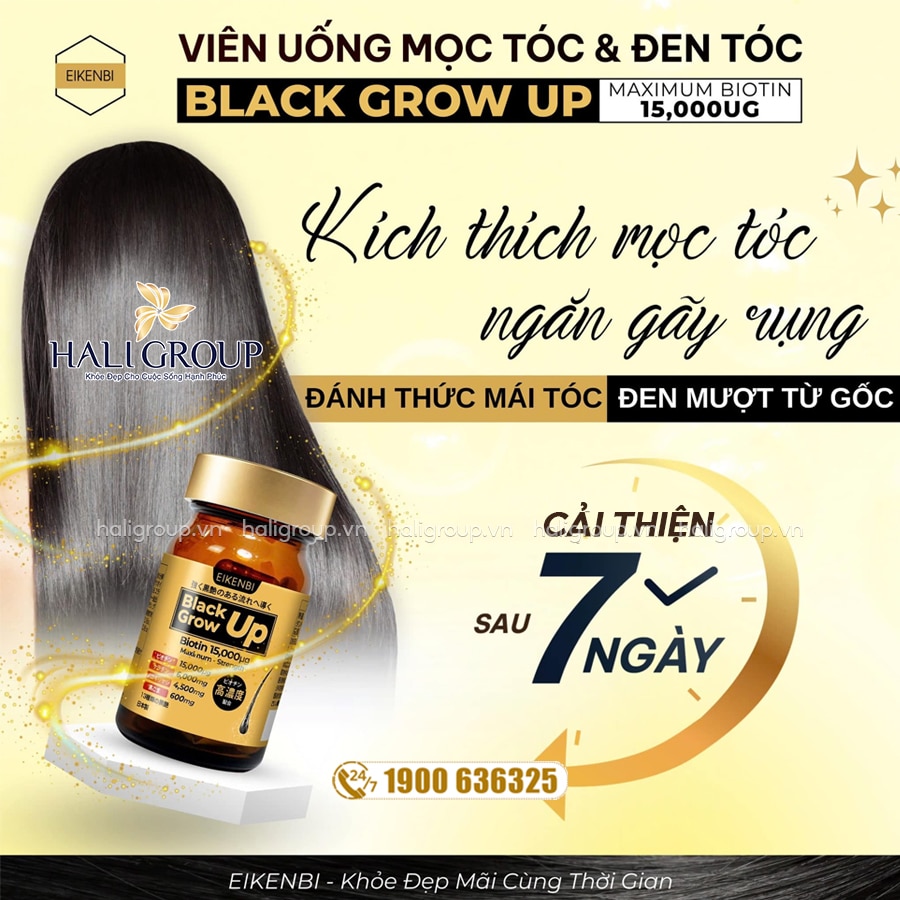 viên uống mọc tóc và đen tóc eikenbi black grow up maximum biotin 15000μg