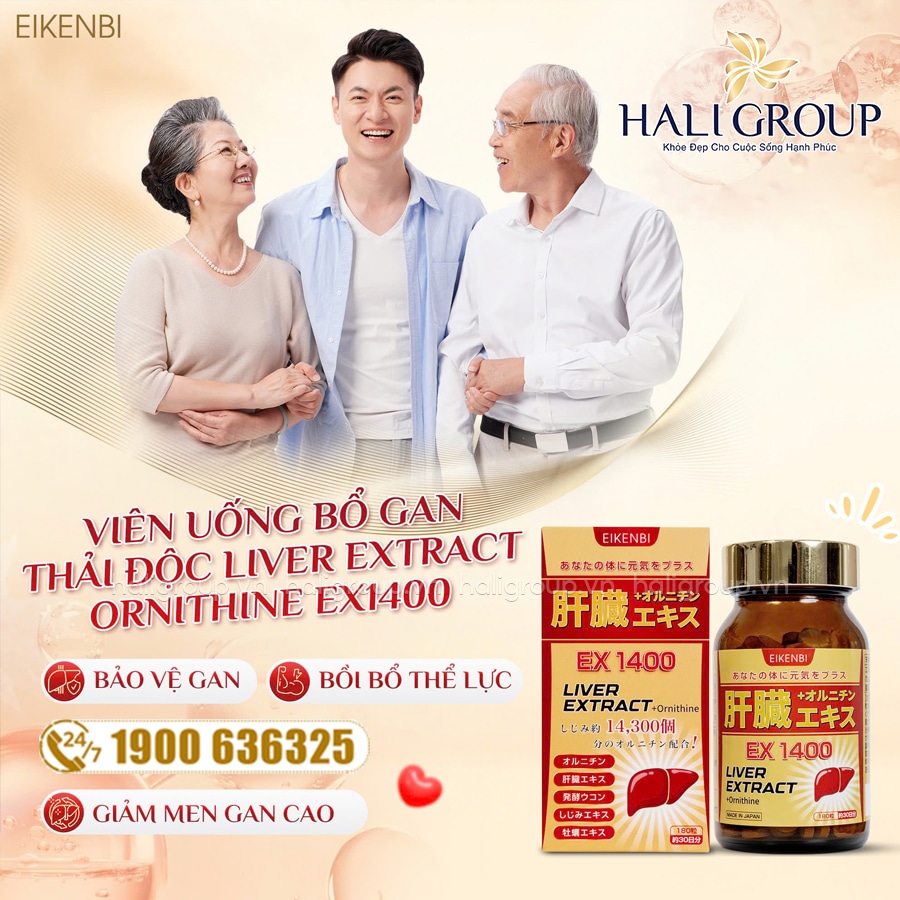 công dụng Viên Uống Bổ Gan Giải Độc Liver Extract + Ornithine Ex 1400 Eikenbi Nhật Bản