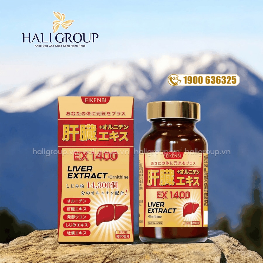 Viên Uống Bổ Gan Giải Độc Liver Extract + Ornithine Ex 1400 Eikenbi Nhật Bản