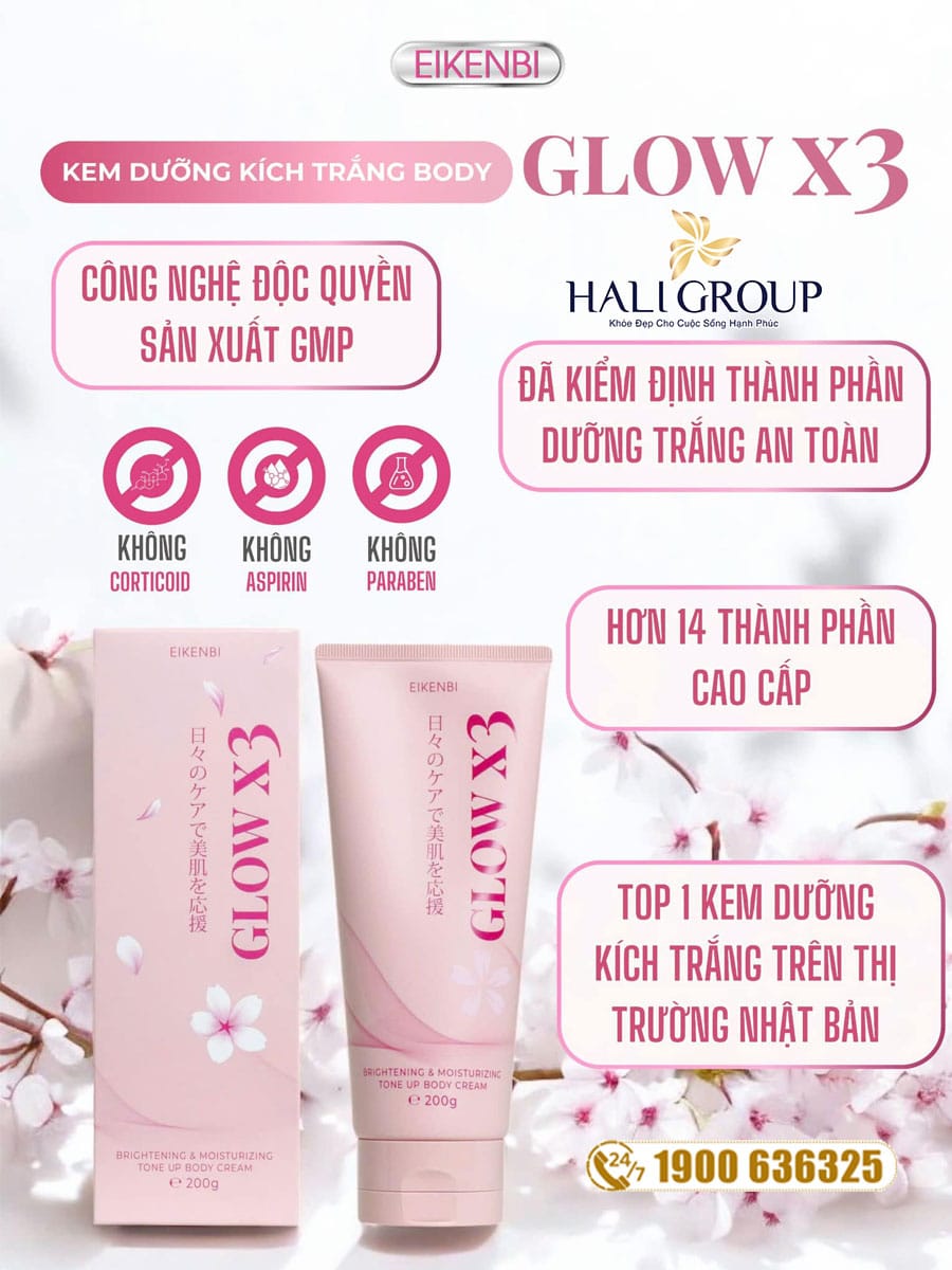 kem dưỡng trắng nâng tone body glow x3 eikenbi nhật bản