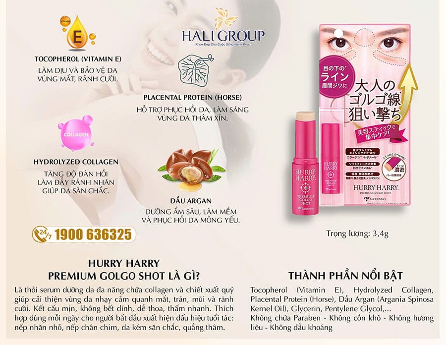 Thỏi Serum Collagen Dưỡng Da Vùng Mắt Hurry Harry Premium Golgo Shot Miccosmo