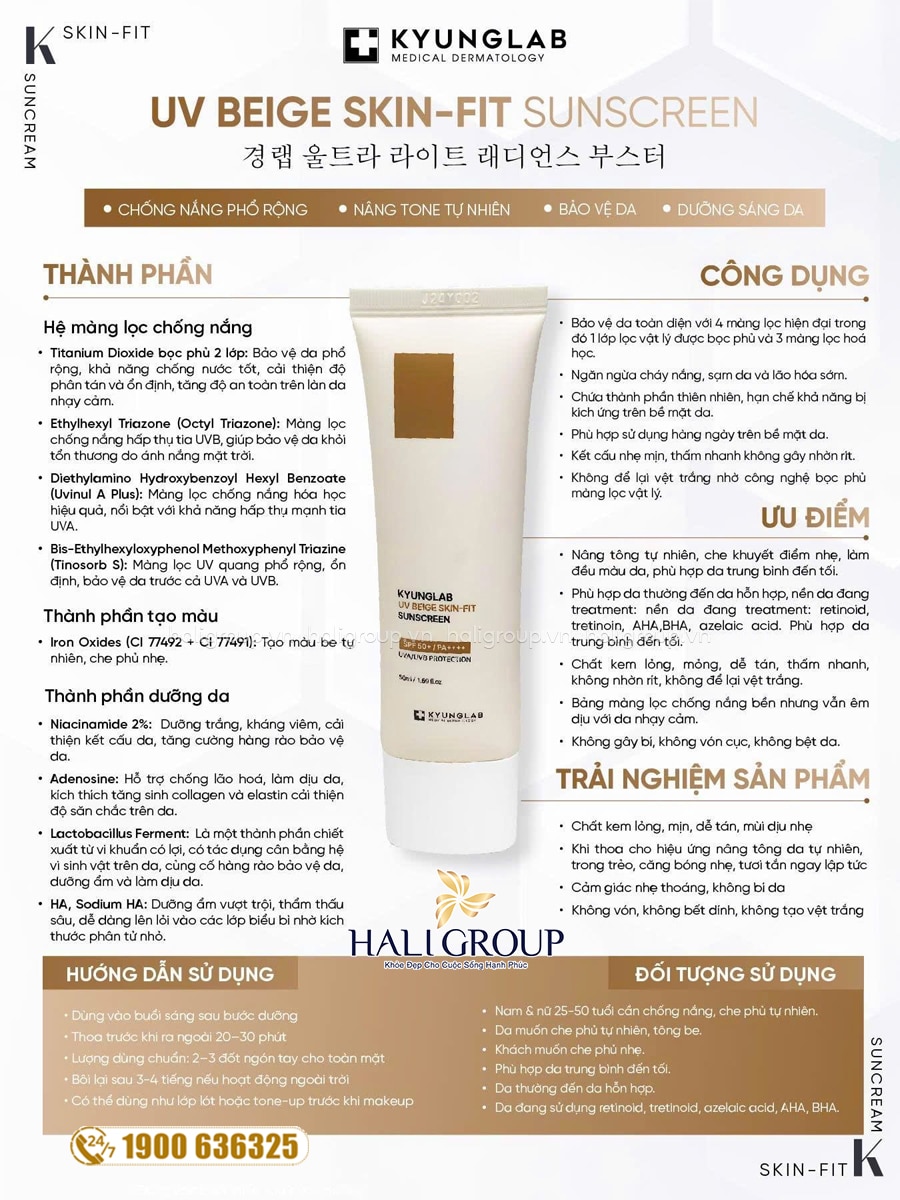 Kem Chống Nắng Nâng Tone KyungLab UV Beige Skin-Fit Sunscreen Hàn Quốc