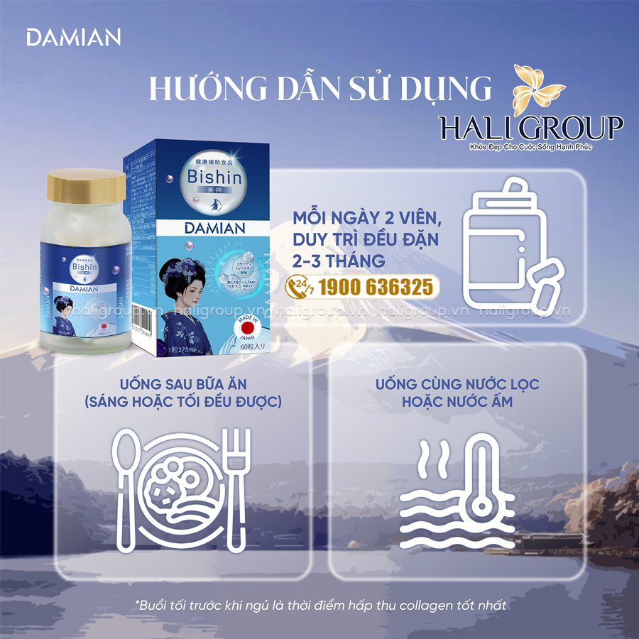 cách dùng Viên Uống Bishin Collagen Damian
