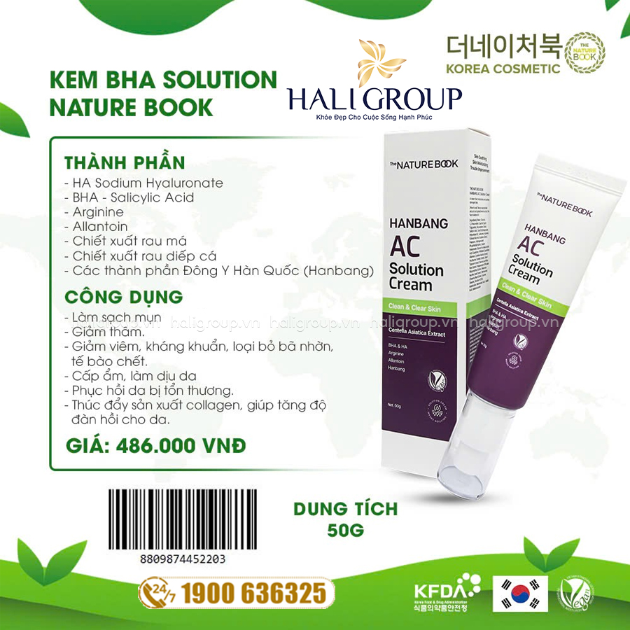 công dụng Kem Ngừa Mụn Dưỡng Ẩm The Nature Book Hanbang AC Solution Cream