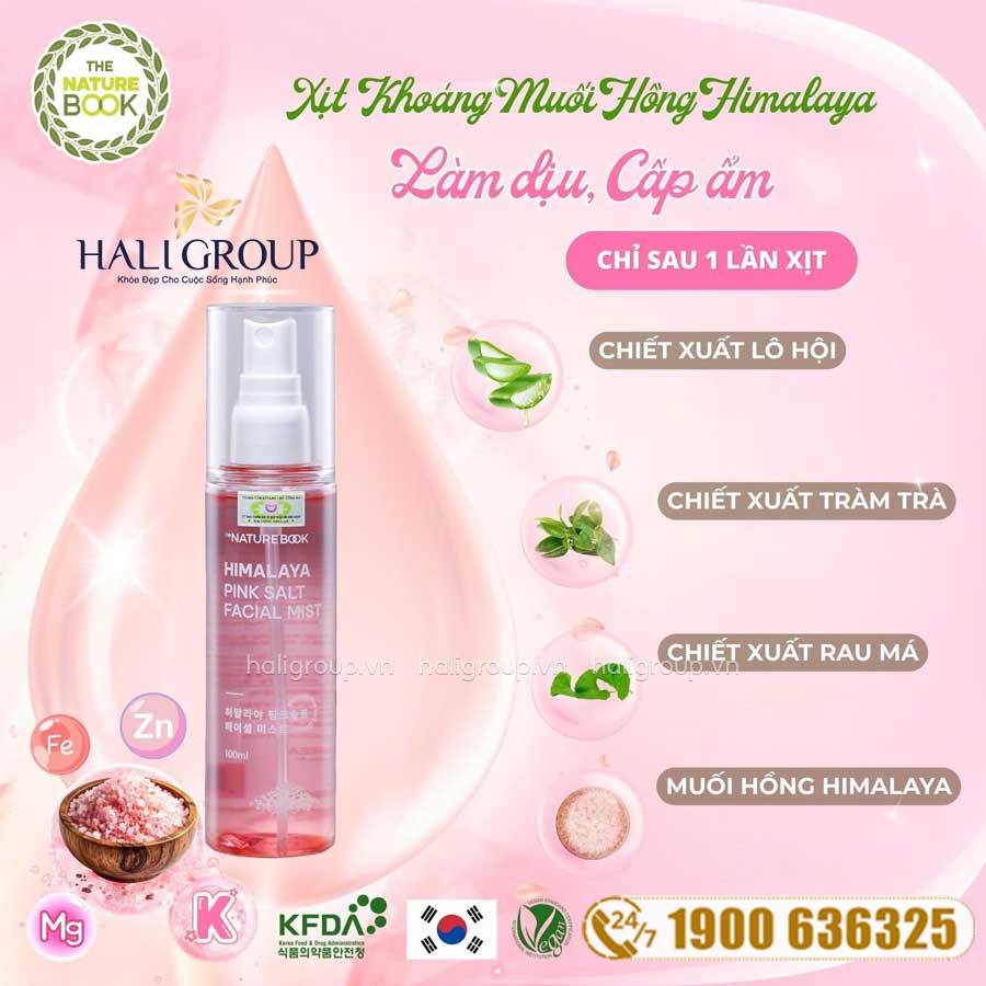Xịt Khoáng Muối Hồng Himalaya Nature Book Himalaya Pink Salt Facial Mist 