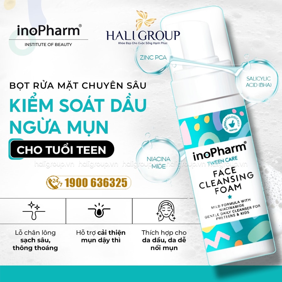 công dụng Bọt Rửa Mặt Dành Cho Da Dầu, Mụn Tuổi Teen Inopharm Tween Care Face Cleansing Foam