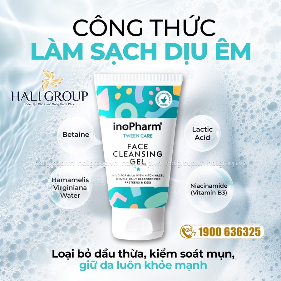 công dụng Gel Rửa Mặt Dưỡng Ẩm Sáng Da Dành Cho Tuổi Teen Inopharm Tween Care Face Cleansing Gel