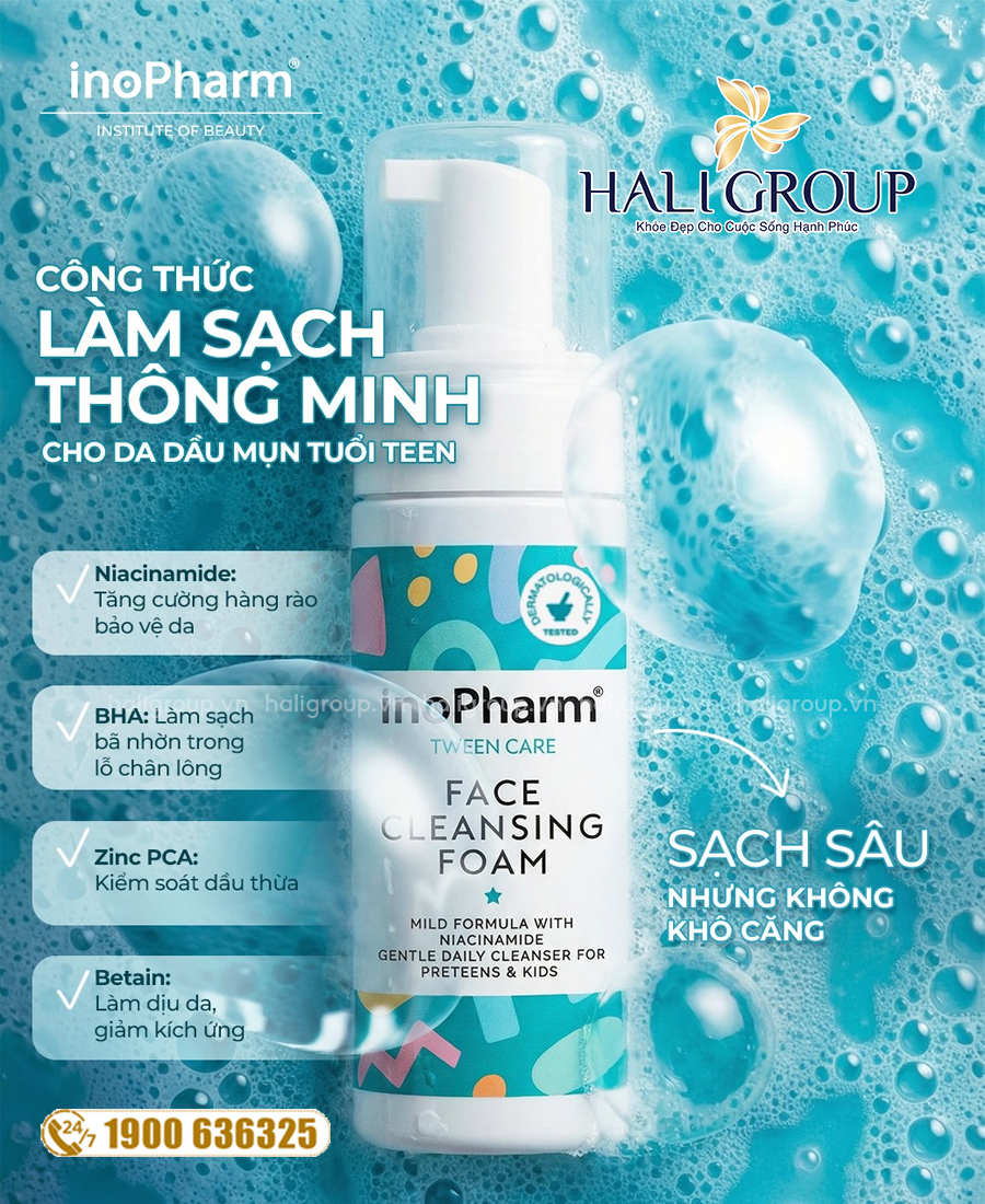 Bọt Rửa Mặt Dành Cho Da Dầu, Mụn Tuổi Teen Inopharm Tween Care Face Cleansing Foam