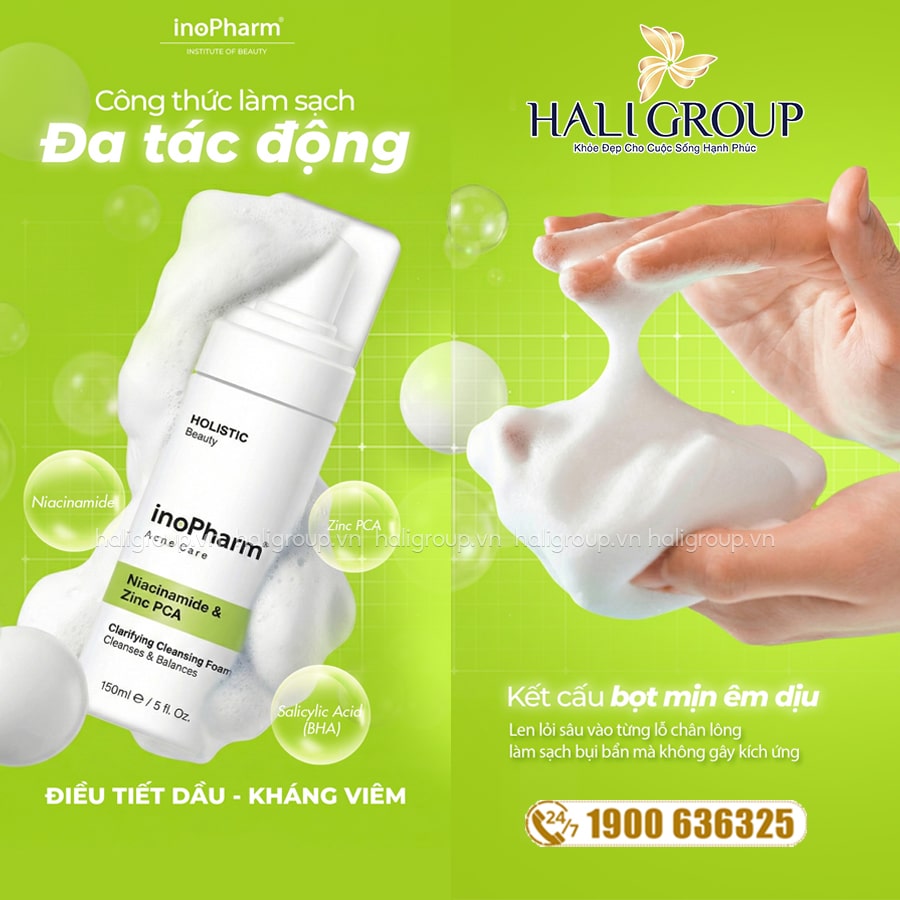 Bọt Rửa Mặt Hỗ Trợ Kháng Viêm Và Kiểm Soát Bã Nhờn Inopharm Acne Care Clarifying Cleansing Foam Bulgaria